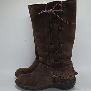 UGG Desoto Brown Suede Leather Fringe & Laces Design Tall Boots Womens 7